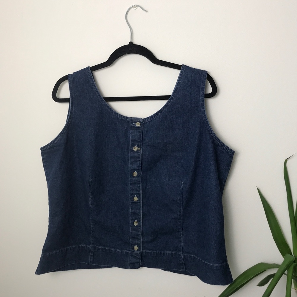 Eddie Bauer • Dark Denim Blue Tank Button Up Shirt